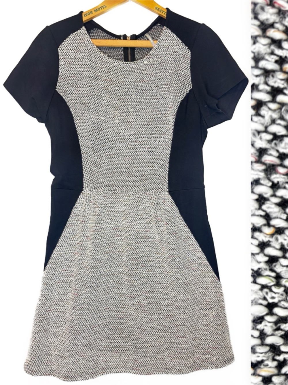 Black and Gray Textured Fitted Sheath Dress from "Color Thread" -L-